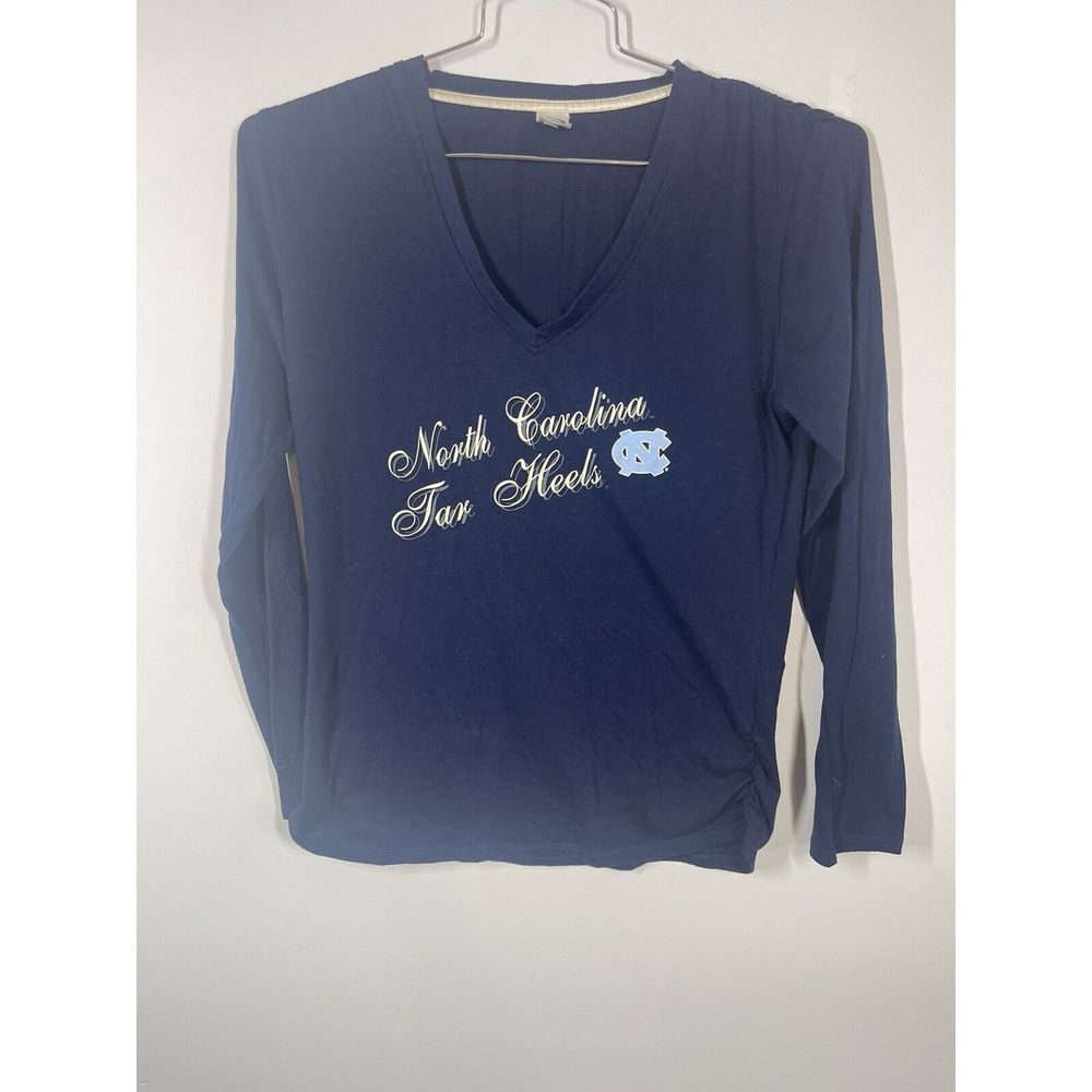 North Carolina Tar Heels Women's Long Sleeve V Neck Navy Blue T Shirt Size Large